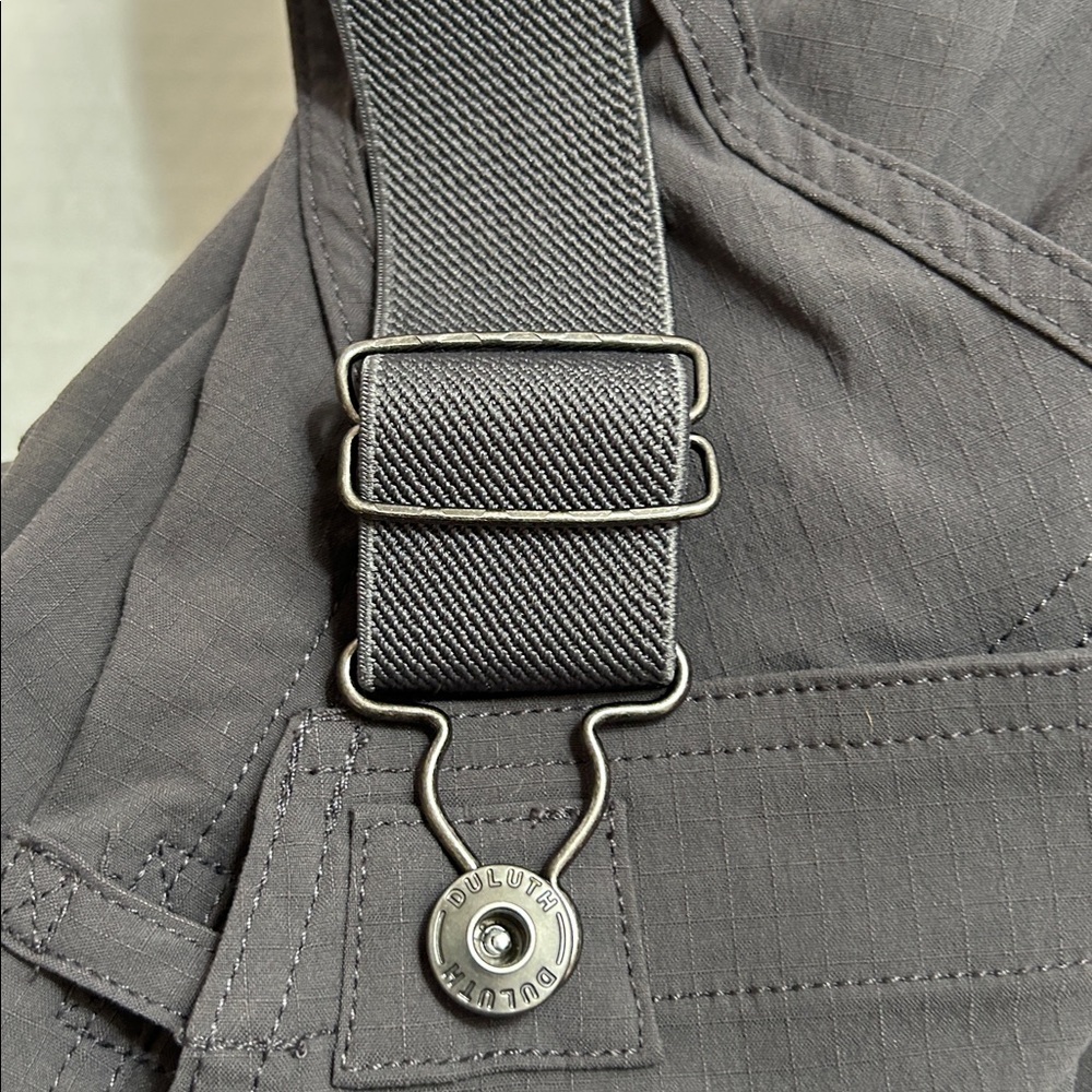 DULUTH TRADING CO HEIRLOOM GARDERING BIB OVERALLS GRAY CARGO UTILITY SZ SX35 - Picture 16 of 16